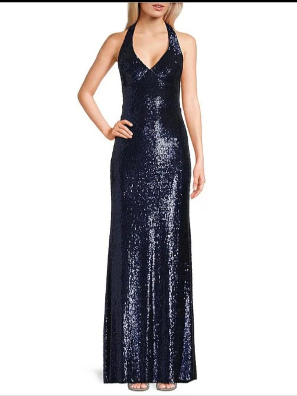 B Darlin Blue Sequin Halter Formal Prom Dress Size 0